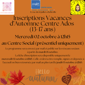 Flyer Inscriptions Centre Ados Automne 2024